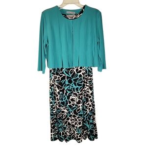 Danny & Nicole teal black white floral 2 pc dress & teal jacket NWT Size PL